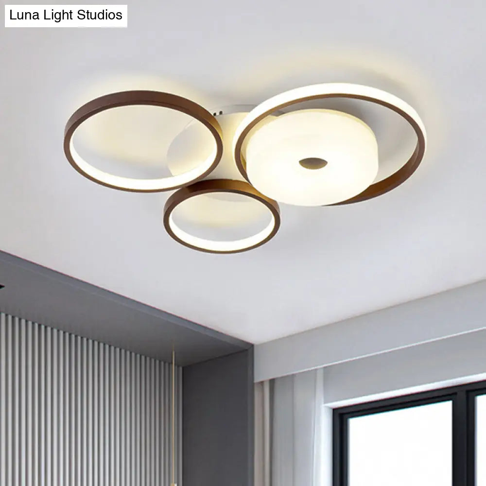 Modern Metal Flush Ceiling Light - 3 Rings Led Brown Warm/White (19.5/25.5 Width)