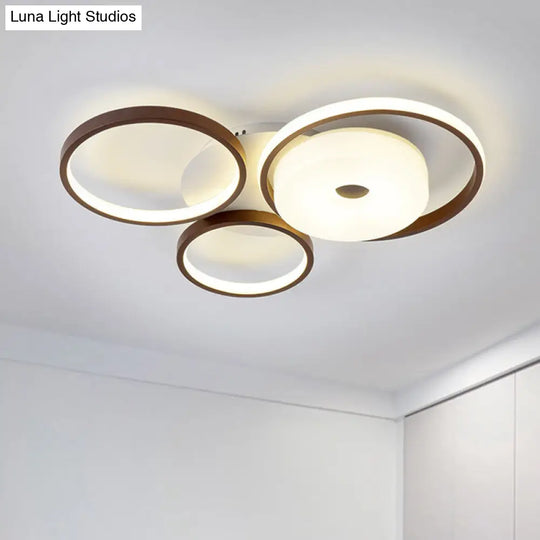 Modern Metal Flush Ceiling Light - 3 Rings Led Brown Warm/White (19.5/25.5 Width) / 19.5 Warm