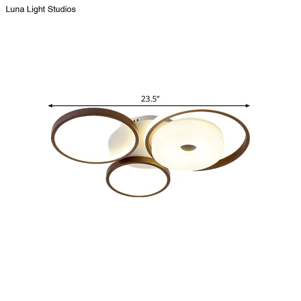 Modern Metal Flush Ceiling Light - 3 Rings Led Brown Warm/White (19.5/25.5 Width)