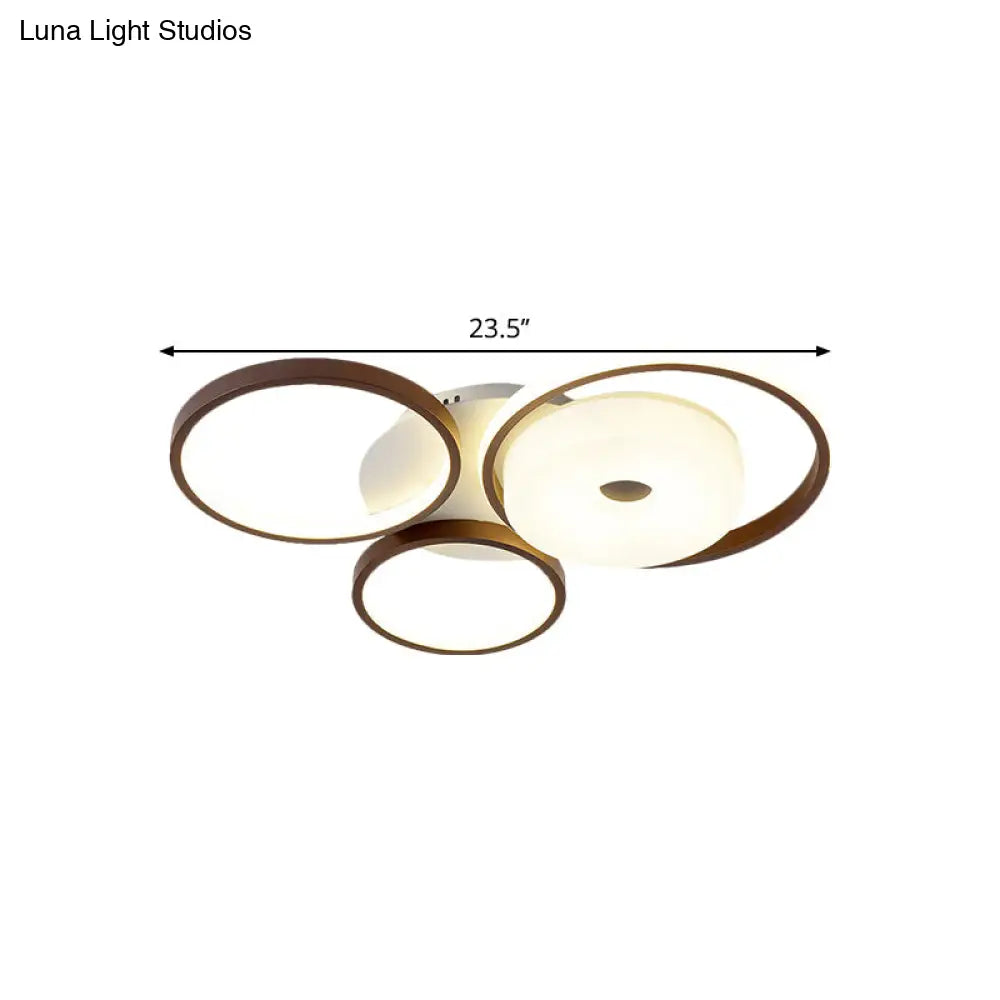 Modern Metal Flush Ceiling Light - 3 Rings Led Brown Warm/White (19.5’/25.5’ Width)