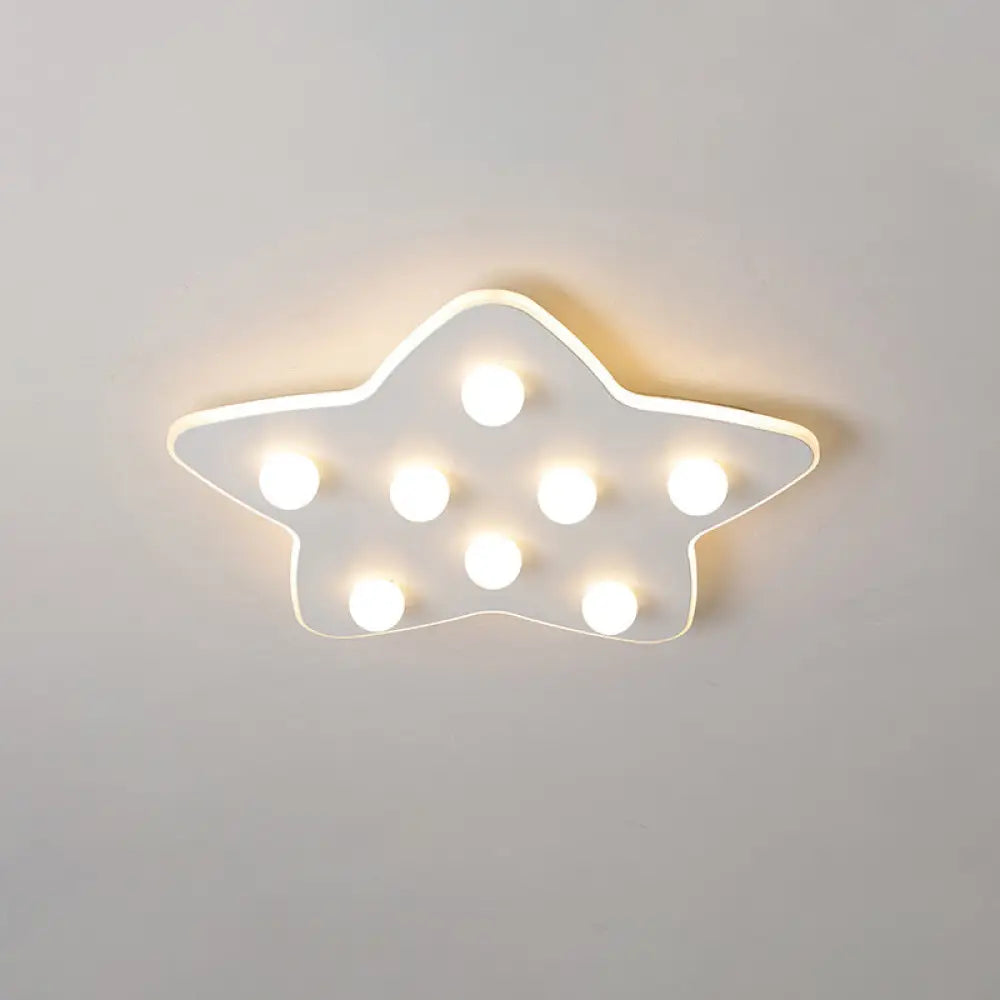 Modern Metal Flush Ceiling Light: Blue/Pink/White Stars 8 Bulbs - Ideal For Kids’ Rooms White