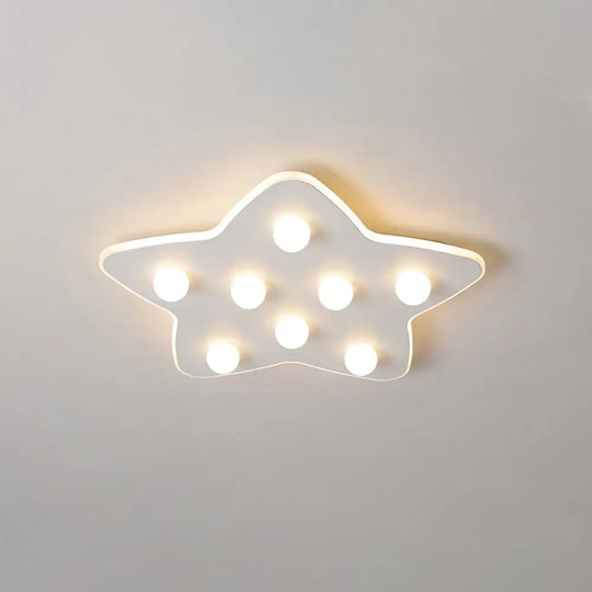 Modern Metal Flush Ceiling Light: Blue/Pink/White Stars 8 Bulbs - Ideal For Kids’ Rooms White