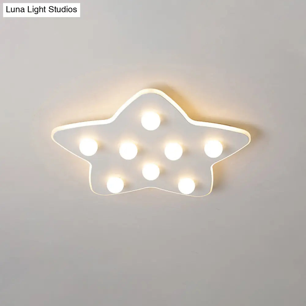 Modern Metal Flush Ceiling Light: Blue/Pink/White Stars 8 Bulbs - Ideal For Kids Rooms White