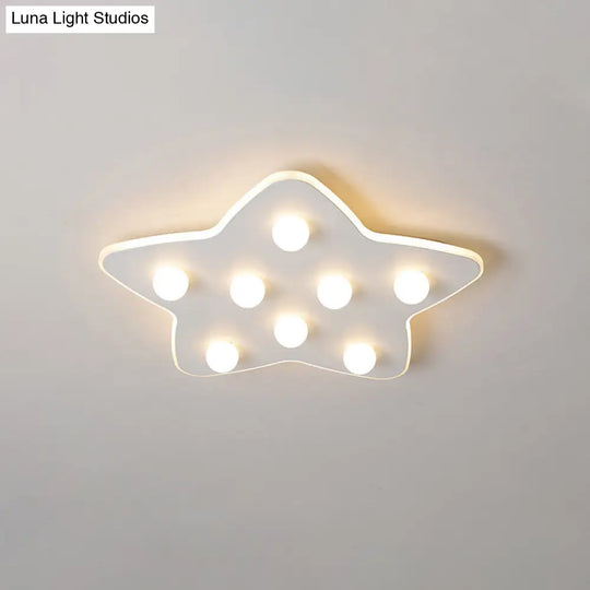 Modern Metal Flush Ceiling Light: Blue/Pink/White Stars 8 Bulbs - Ideal For Kids Rooms White