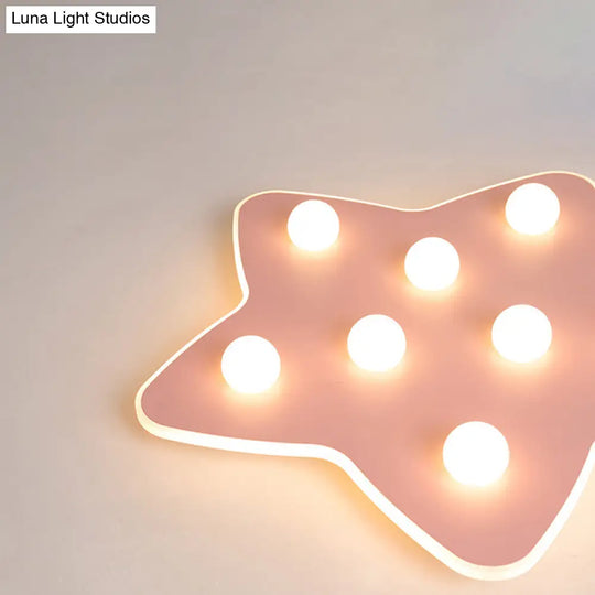 Modern Metal Flush Ceiling Light: Blue/Pink/White Stars 8 Bulbs - Ideal For Kids’ Rooms