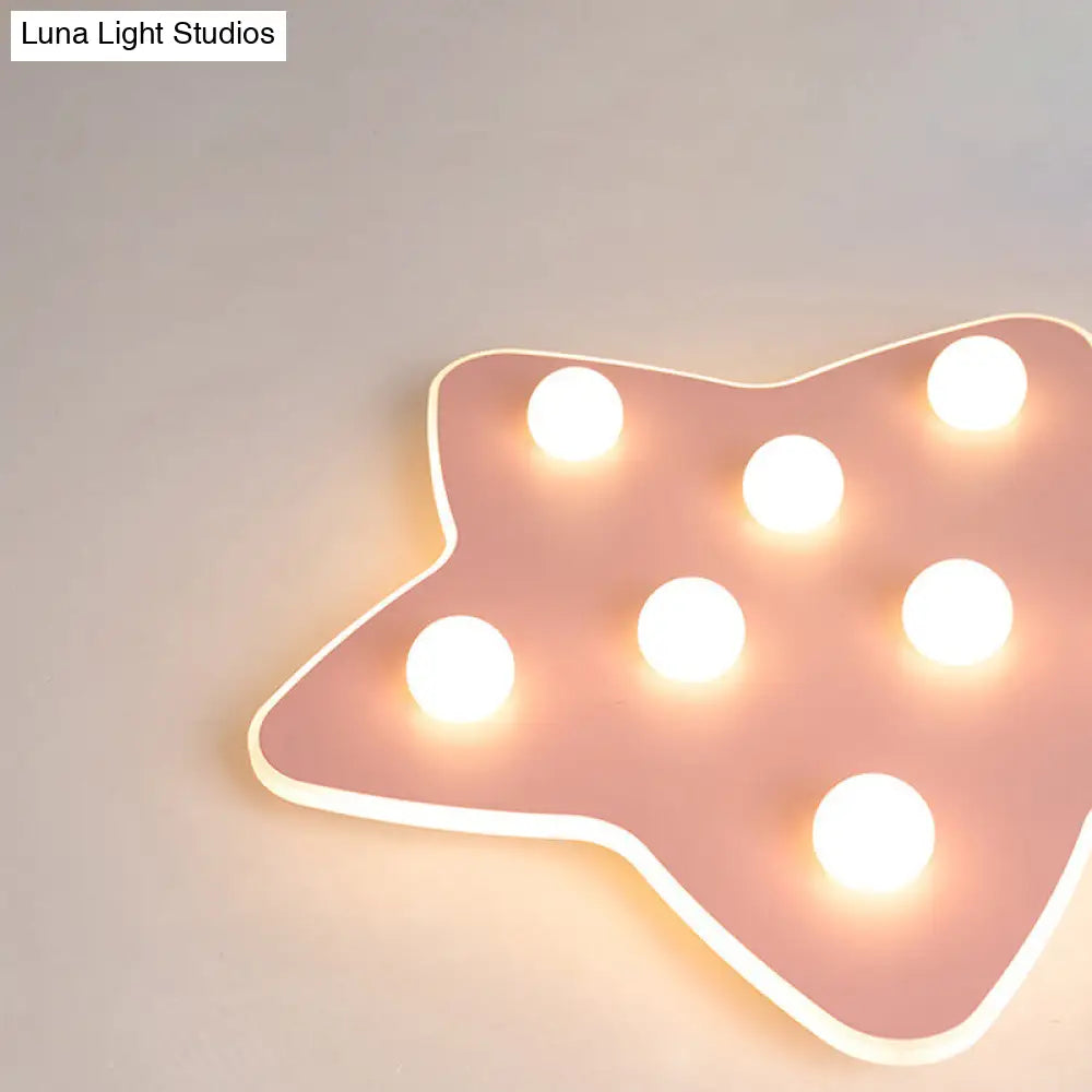 Modern Metal Flush Ceiling Light: Blue/Pink/White Stars 8 Bulbs - Ideal For Kids Rooms