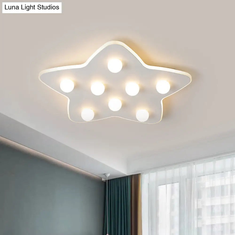 Modern Metal Flush Ceiling Light: Blue/Pink/White Stars 8 Bulbs - Ideal For Kids Rooms