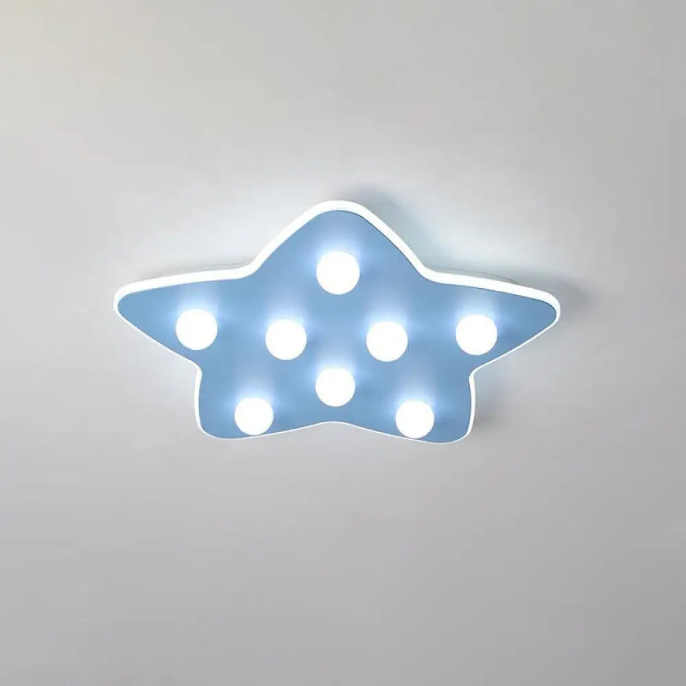 Modern Metal Flush Ceiling Light: Blue/Pink/White Stars 8 Bulbs - Ideal For Kids’ Rooms Blue