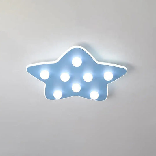 Modern Metal Flush Ceiling Light: Blue/Pink/White Stars 8 Bulbs - Ideal For Kids’ Rooms Blue
