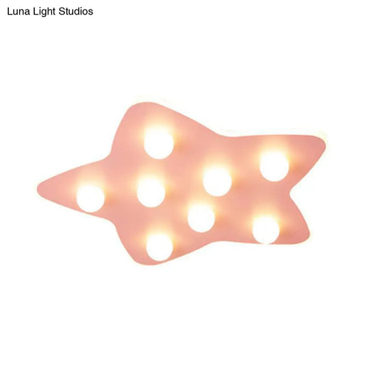 Modern Metal Flush Ceiling Light: Blue/Pink/White Stars 8 Bulbs - Ideal For Kids Rooms