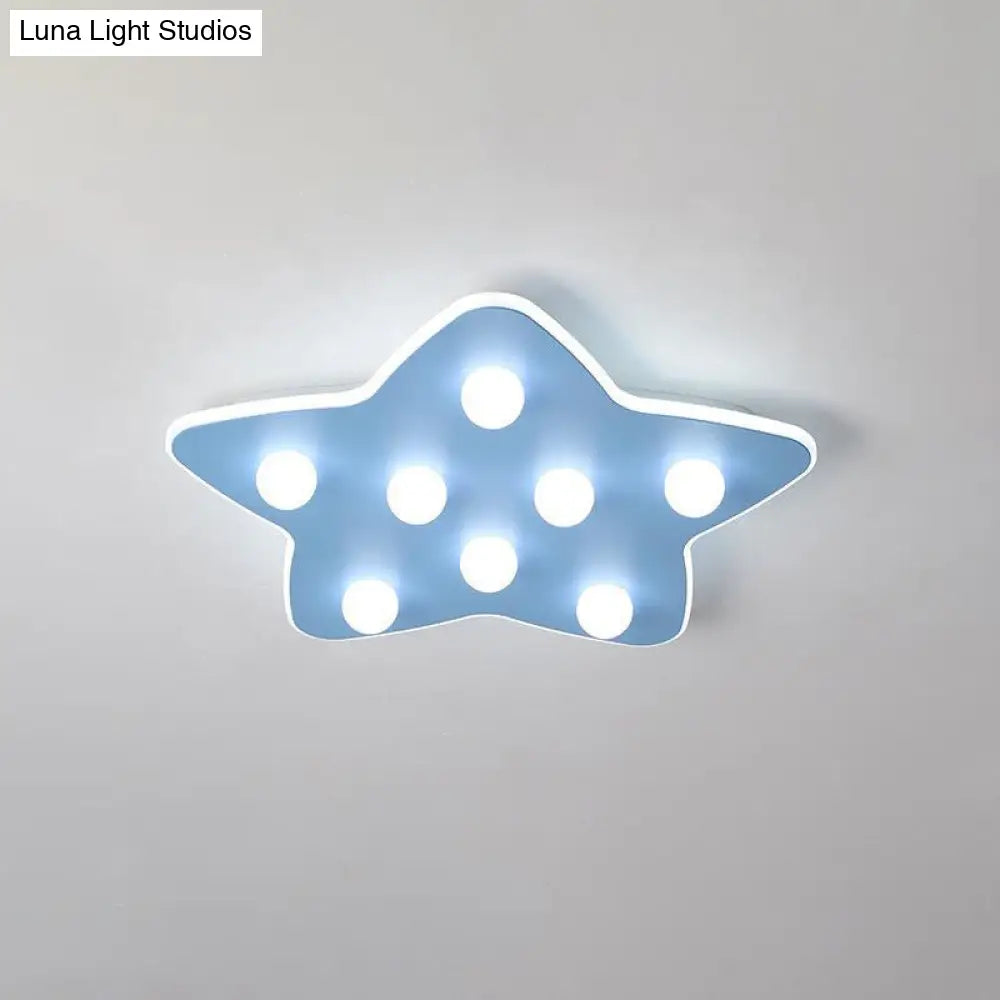 Modern Metal Flush Ceiling Light: Blue/Pink/White Stars 8 Bulbs - Ideal For Kids Rooms Blue