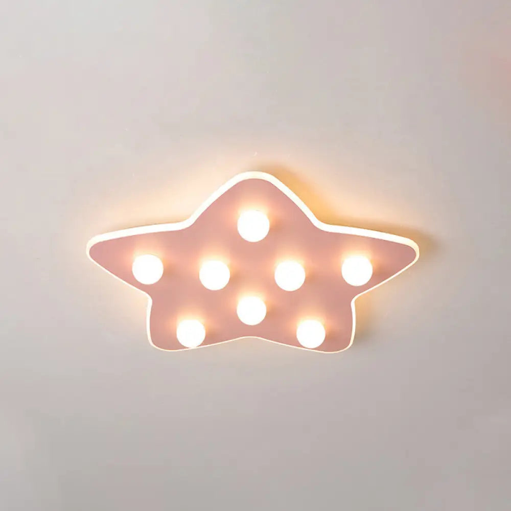 Modern Metal Flush Ceiling Light: Blue/Pink/White Stars 8 Bulbs - Ideal For Kids’ Rooms Pink