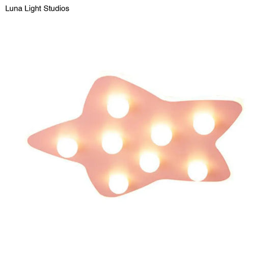 Modern Metal Flush Ceiling Light: Blue/Pink/White Stars 8 Bulbs - Ideal For Kids’ Rooms