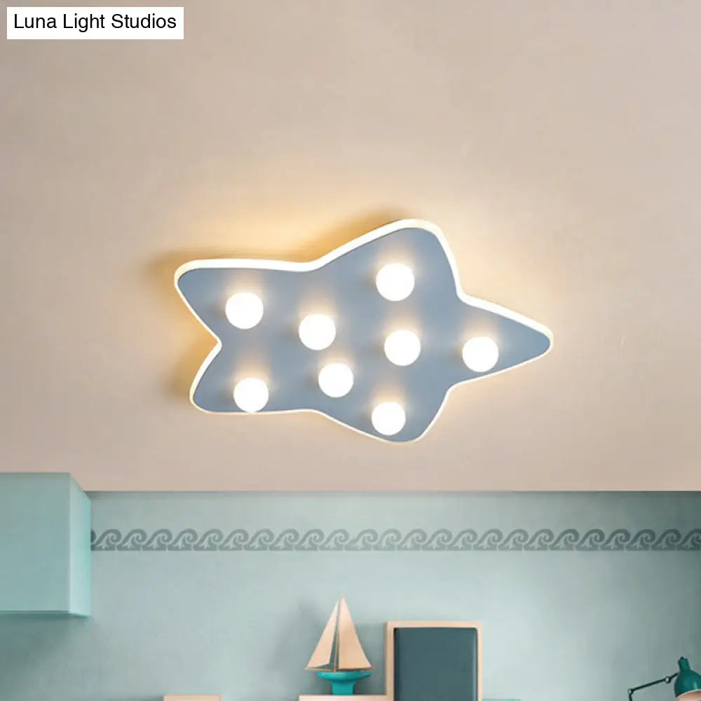 Modern Metal Flush Ceiling Light: Blue/Pink/White Stars 8 Bulbs - Ideal For Kids Rooms