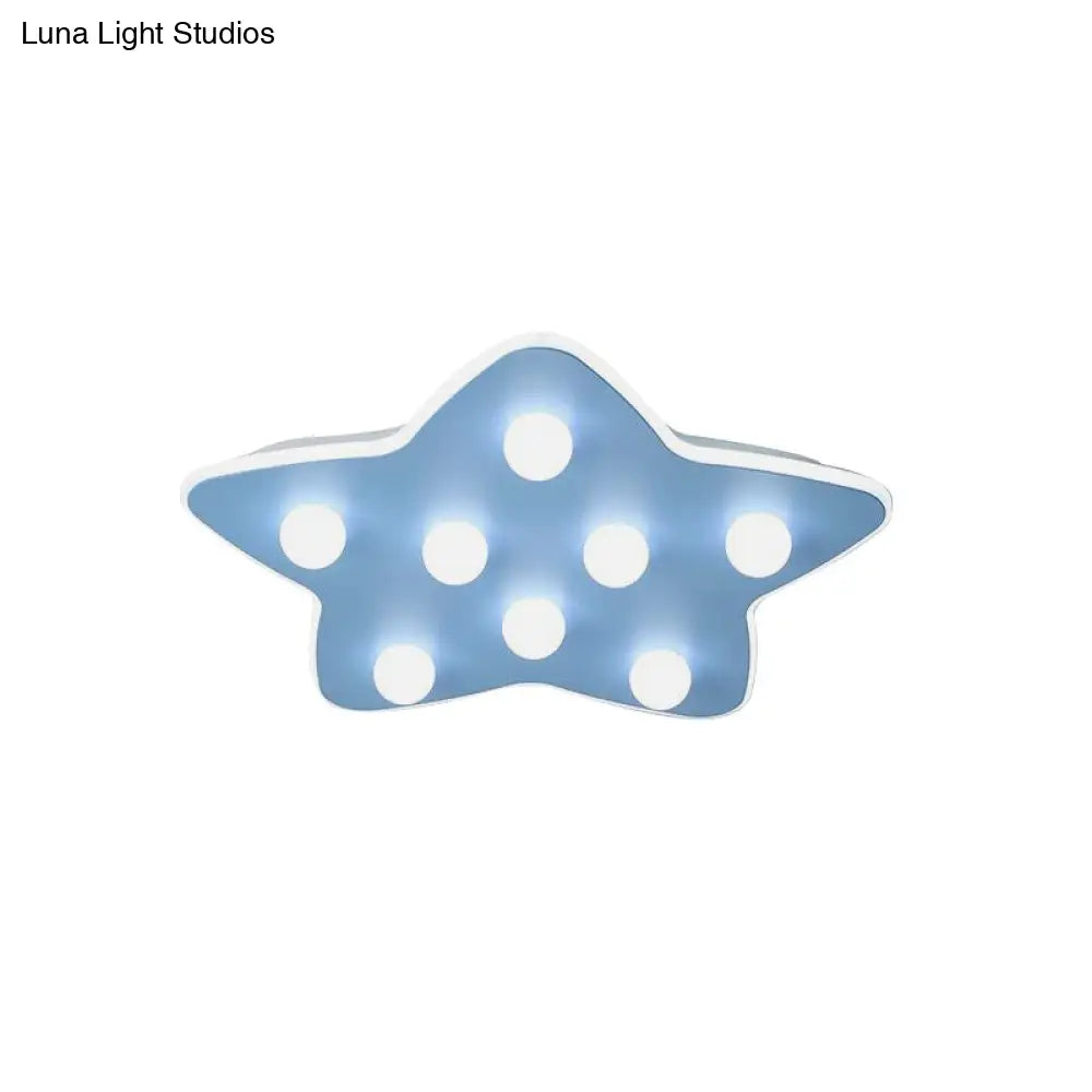 Modern Metal Flush Ceiling Light: Blue/Pink/White Stars 8 Bulbs - Ideal For Kids Rooms