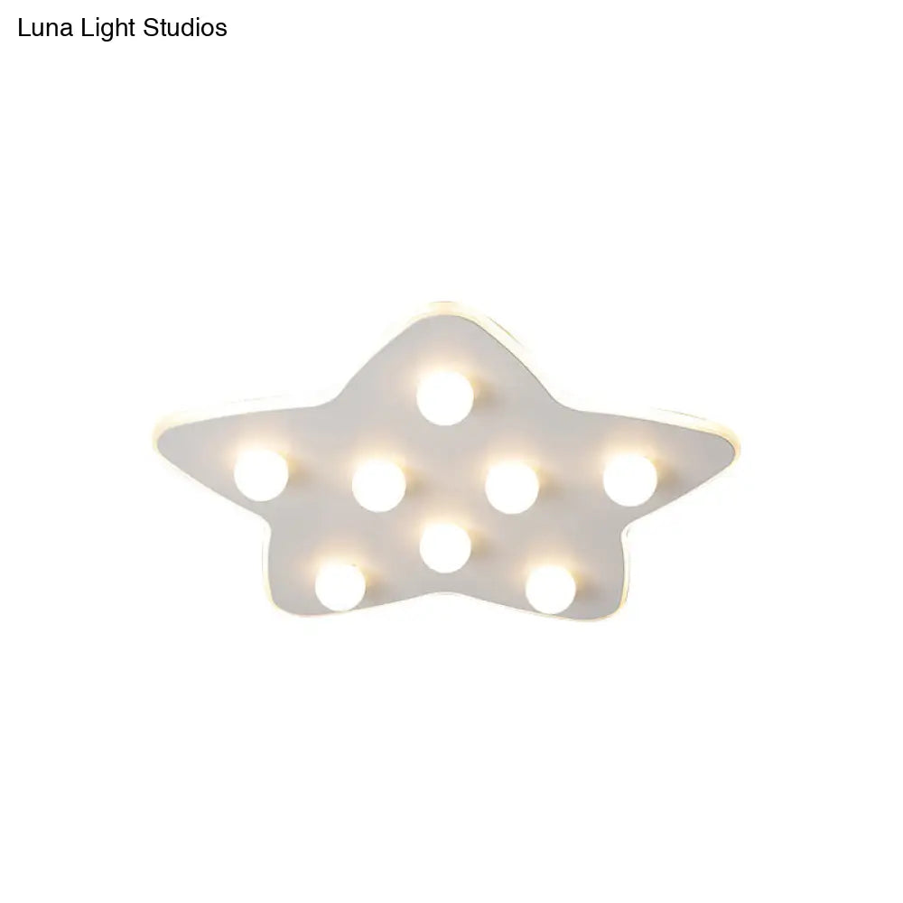 Modern Metal Flush Ceiling Light: Blue/Pink/White Stars 8 Bulbs - Ideal For Kids Rooms