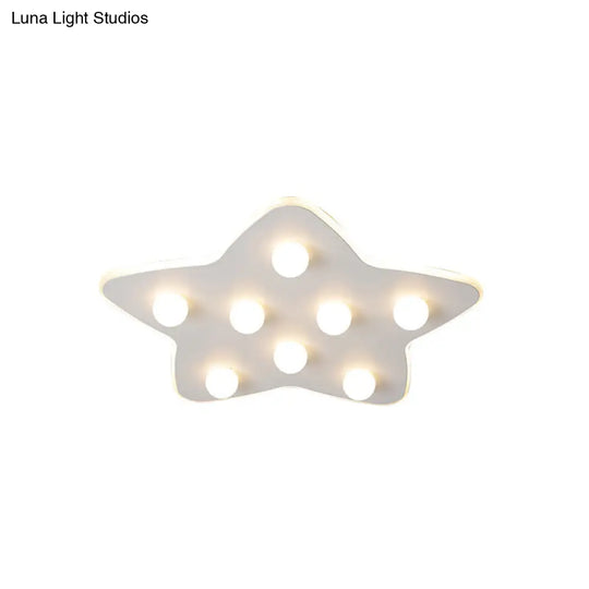 Modern Metal Flush Ceiling Light: Blue/Pink/White Stars 8 Bulbs - Ideal For Kids Rooms