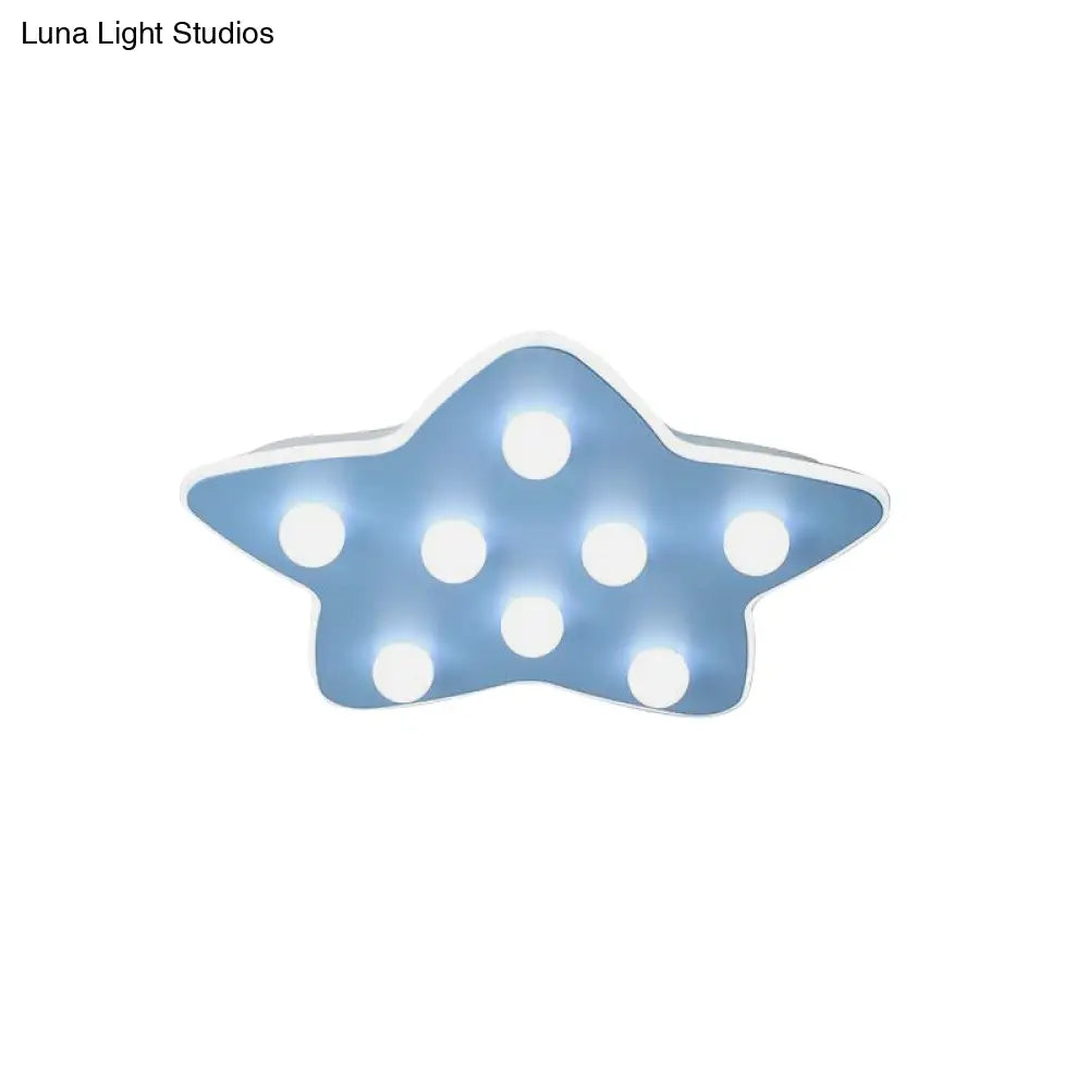 Modern Metal Flush Ceiling Light: Blue/Pink/White Stars 8 Bulbs - Ideal For Kids’ Rooms