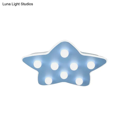 Modern Metal Flush Ceiling Light: Blue/Pink/White Stars 8 Bulbs - Ideal For Kids’ Rooms