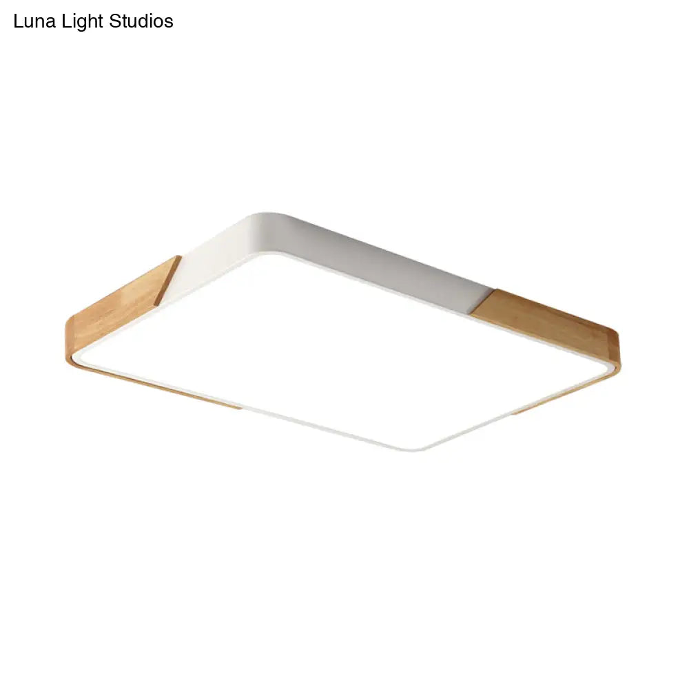 Modern Metal Flush Light: Rectangle Macaron Led Ceiling Fixture (White/Pink) With Acrylic Diffuser