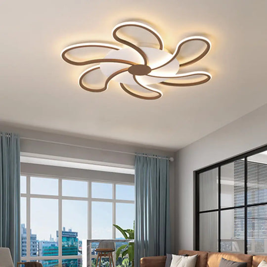 Modern Metal Flush Light With Brown Flower Ceiling Design - Warm/White Led Indoor Lighting (5/6/7