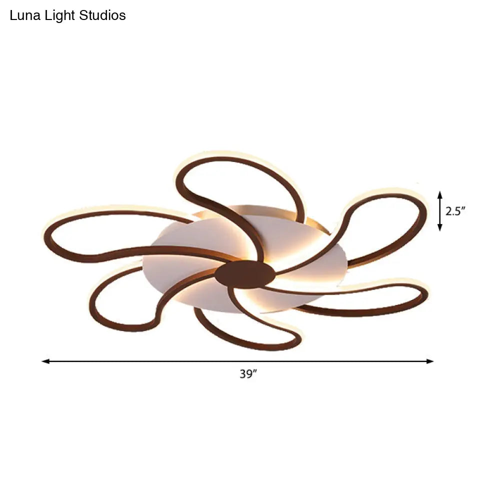 Modern Metal Flush Light With Brown Flower Ceiling Design - Warm/White Led Indoor Lighting (5/6/7