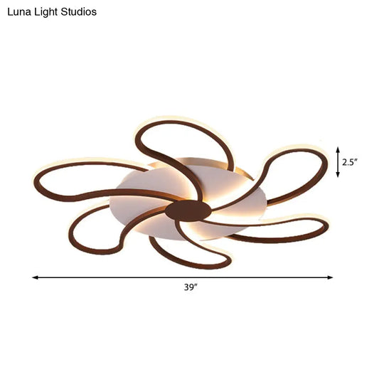 Modern Metal Flush Light With Brown Flower Ceiling Design - Warm/White Led Indoor Lighting (5/6/7