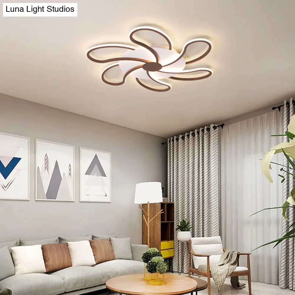 Modern Metal Flush Light With Brown Flower Ceiling Design - Warm/White Led Indoor Lighting (5/6/7