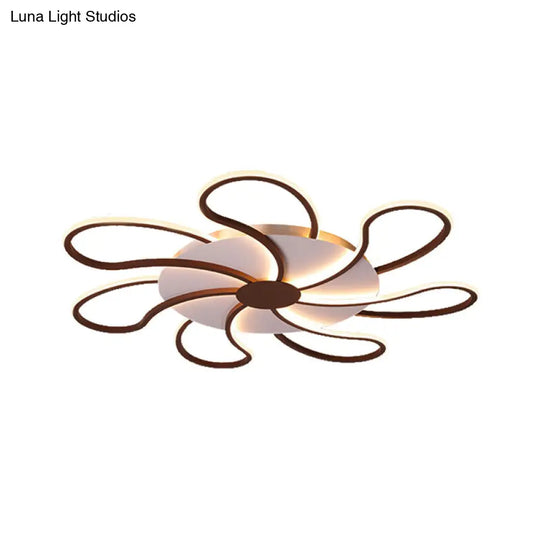 Modern Metal Flush Light With Brown Flower Ceiling Design - Warm/White Led Indoor Lighting (5/6/7