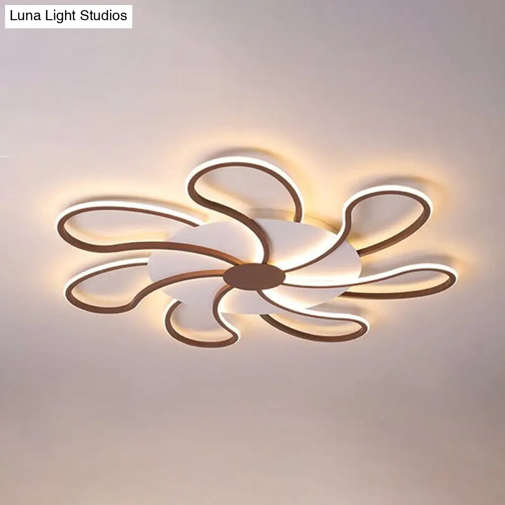 Modern Metal Flush Light With Brown Flower Ceiling Design - Warm/White Led Indoor Lighting (5/6/7