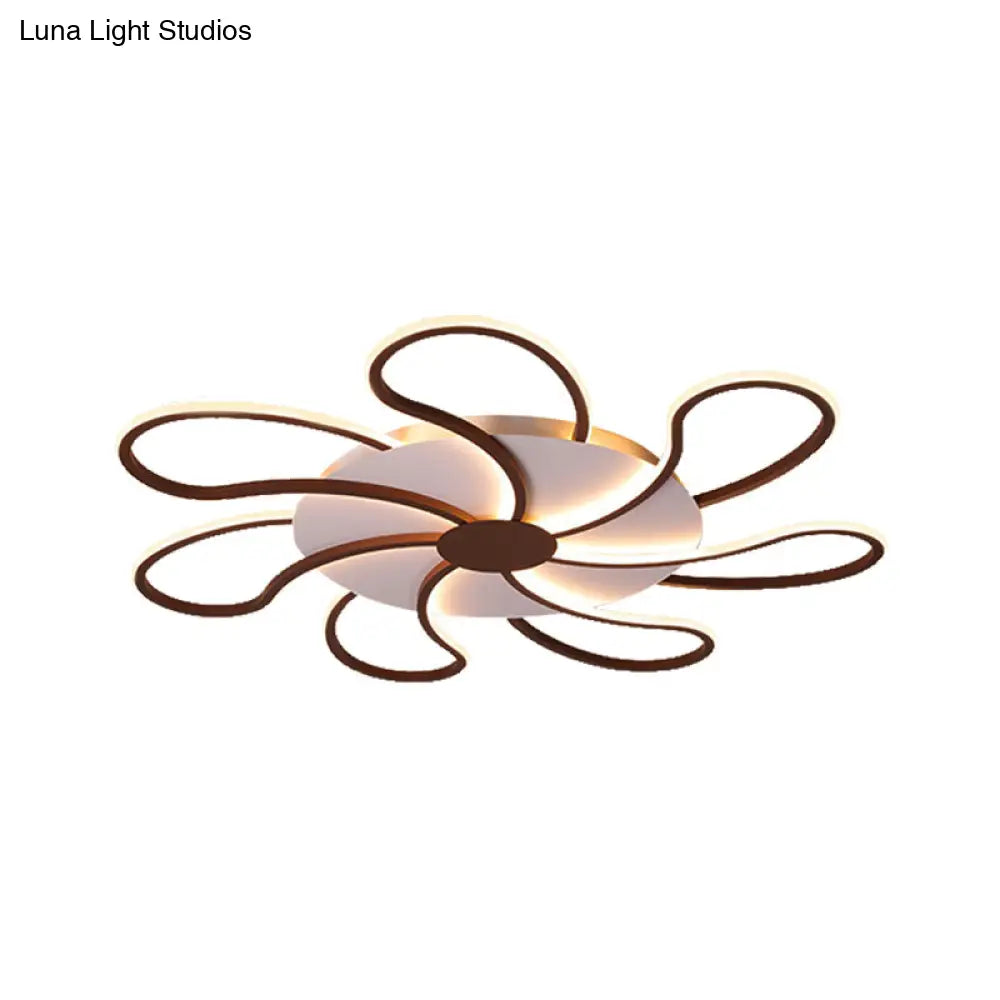 Modern Metal Flush Light With Brown Flower Ceiling Design - Warm/White Led Indoor Lighting (5/6/7