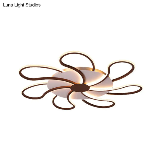 Modern Metal Flush Light With Brown Flower Ceiling Design - Warm/White Led Indoor Lighting (5/6/7