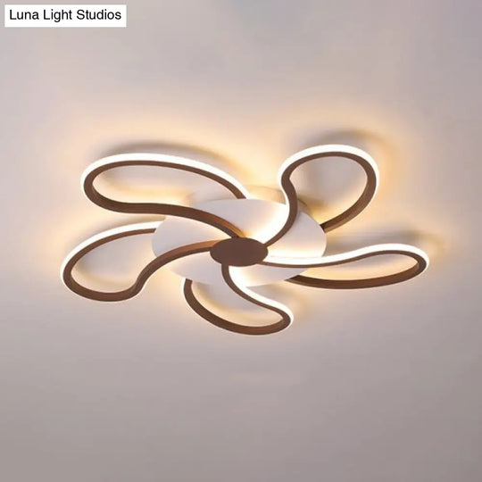 Modern Metal Flush Light With Brown Flower Ceiling Design - Warm/White Led Indoor Lighting (5/6/7