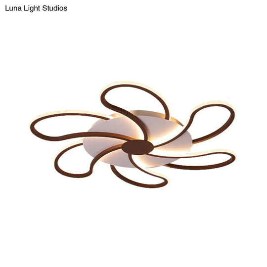 Modern Metal Flush Light With Brown Flower Ceiling Design - Warm/White Led Indoor Lighting (5/6/7