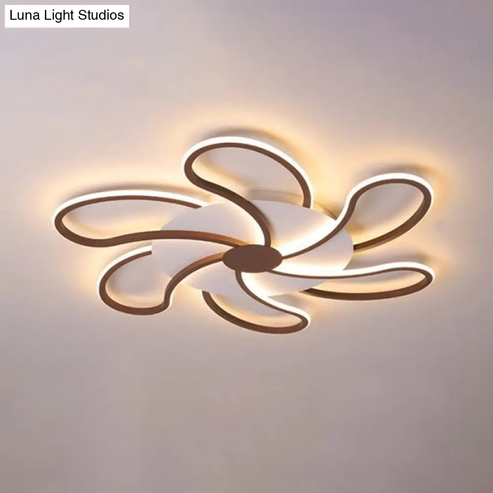 Modern Metal Flush Light With Brown Flower Ceiling Design - Warm/White Led Indoor Lighting (5/6/7