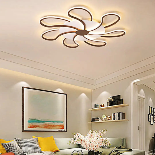 Modern Metal Flush Light With Brown Flower Ceiling Design - Warm/White Led Indoor Lighting (5/6/7