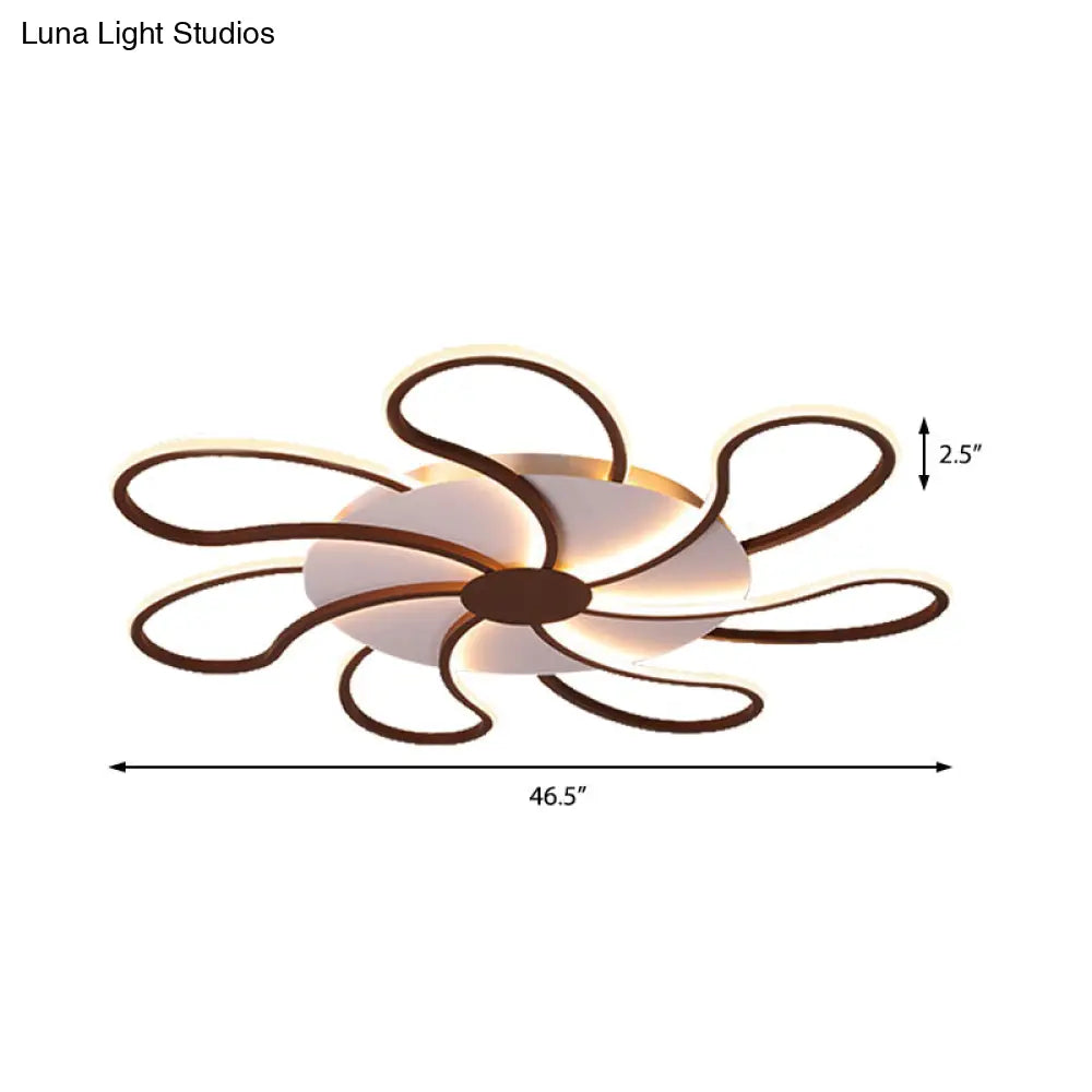 Modern Metal Flush Light With Brown Flower Ceiling Design - Warm/White Led Indoor Lighting (5/6/7