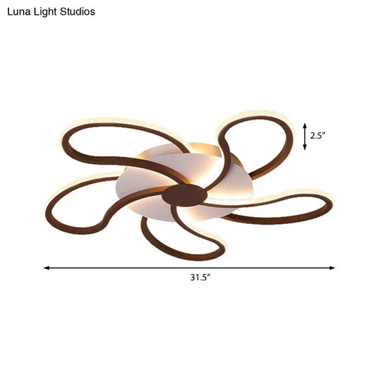 Modern Metal Flush Light With Brown Flower Ceiling Design - Warm/White Led Indoor Lighting (5/6/7