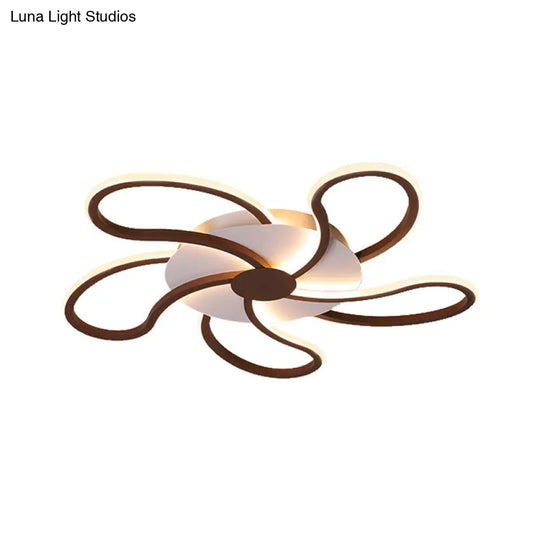 Modern Metal Flush Light With Brown Flower Ceiling Design - Warm/White Led Indoor Lighting (5/6/7