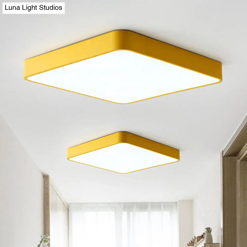 Modern Metal Flush Mount Ceiling Lamp - 16’/19.5’/23.5’ Wide Square Led Yellow/Green White/Warm