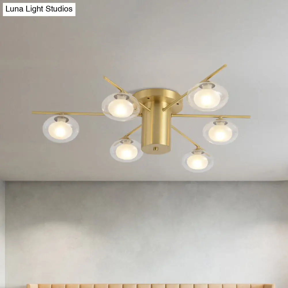Modern Metal Flush Mount Ceiling Light With Oval Clear Glass Shade - 6 Head Brass Led