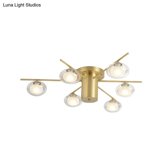 Modern Metal Flush Mount Ceiling Light With Oval Clear Glass Shade - 6 Head Brass Led
