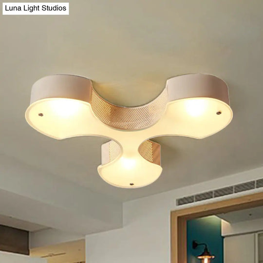 Modern Metal Flush Mount Light With 3 Bulbs & Mesh Detail - White Flower Design