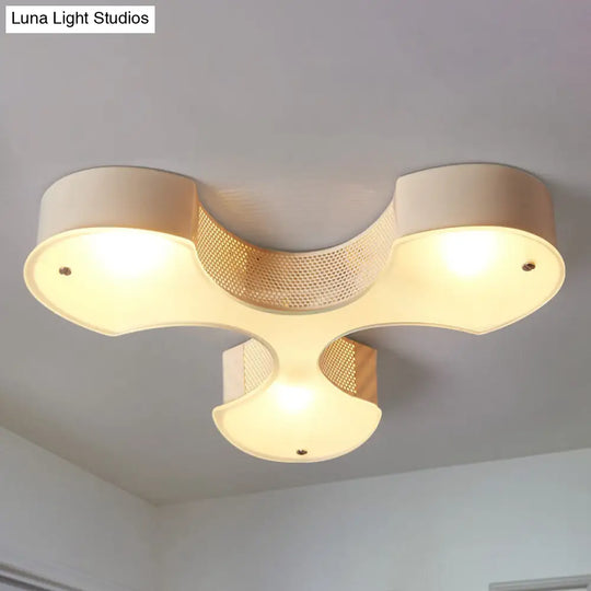 Modern Metal Flush Mount Light With 3 Bulbs & Mesh Detail - White Flower Design