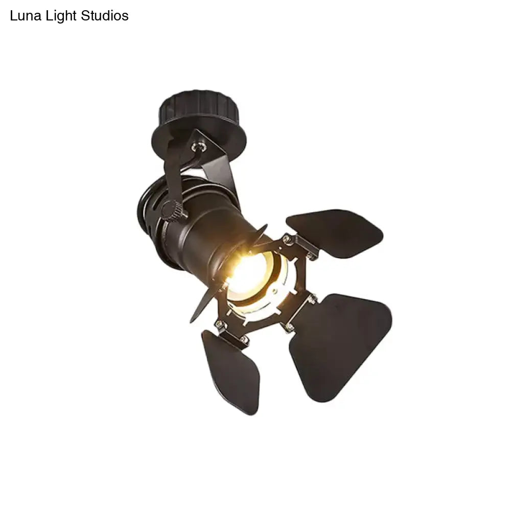 Modern Metal Flush Mount Spotlight With Adjustable Arm - Black Semi Mounted Light