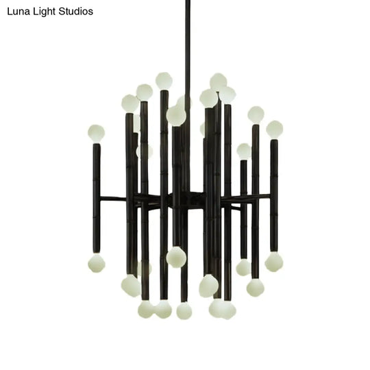 Modern Metal Flute Chandelier - 30 Lights Black/Silver/Gold Living Room Suspension Light