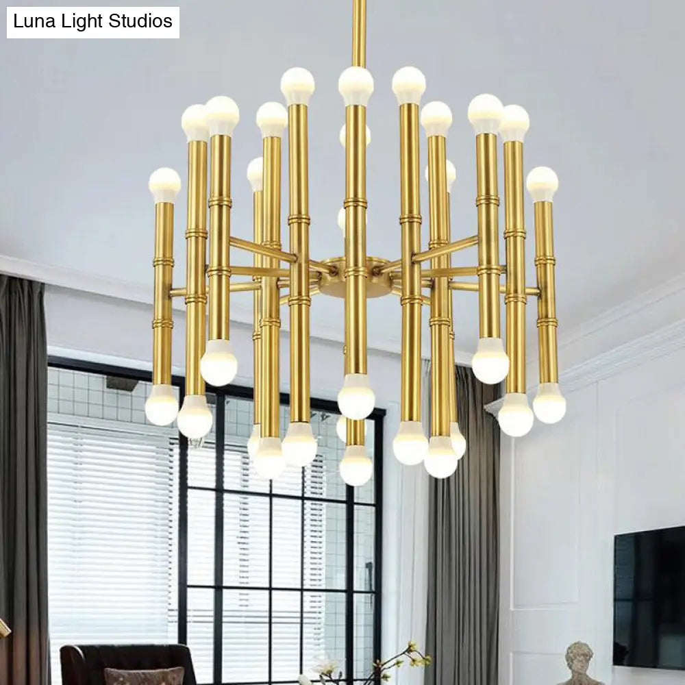 Modern Metal Flute Chandelier - 30 Lights Black/Silver/Gold Living Room Suspension Light Gold