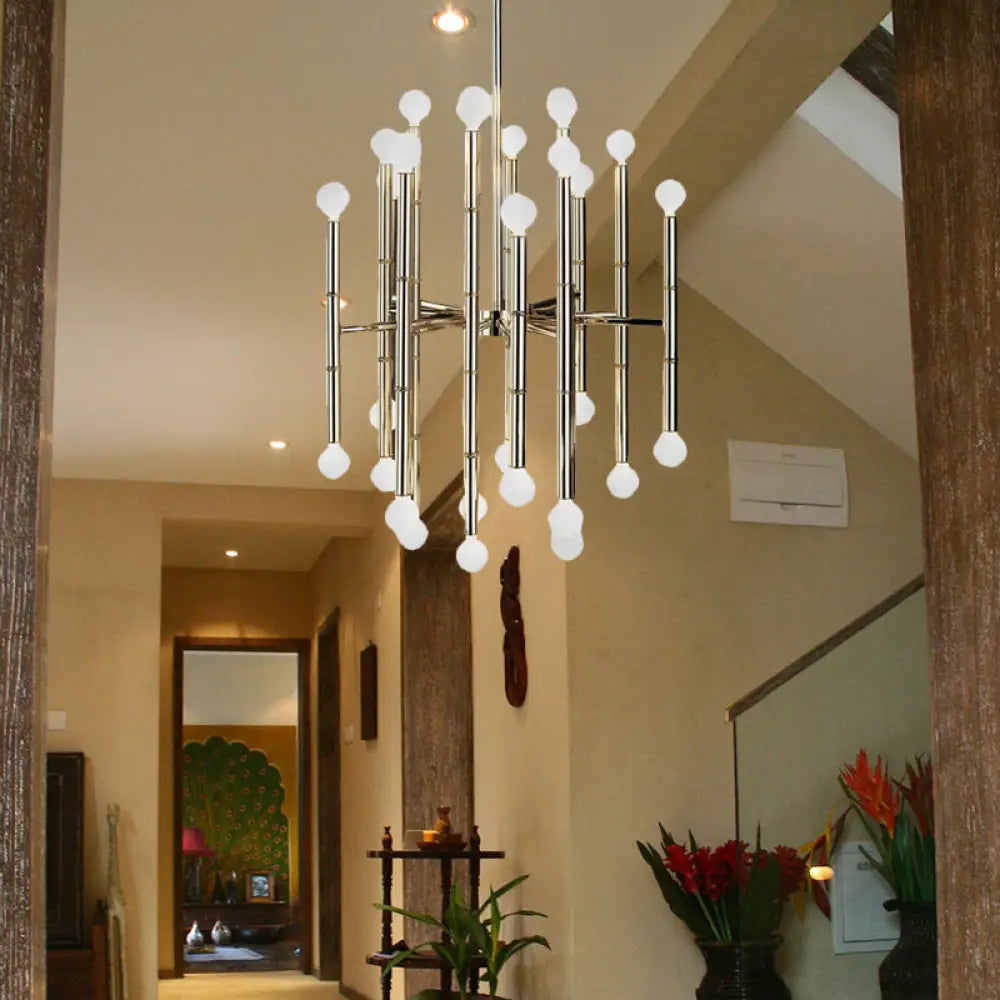 Modern Metal Flute Chandelier - 30 Lights Black/Silver/Gold Perfect For Living Room Silver