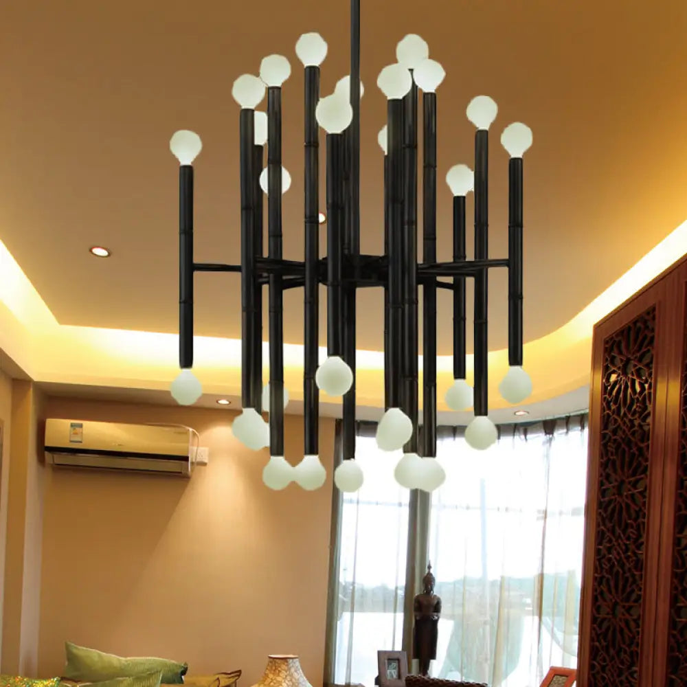 Modern Metal Flute Chandelier - 30 Lights Black/Silver/Gold Perfect For Living Room Black