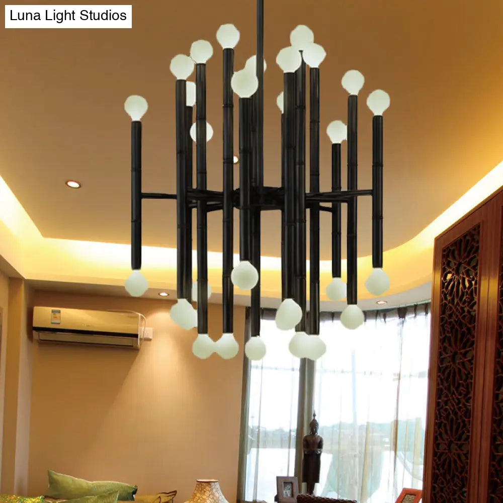 Modern Metal Flute Chandelier - 30 Lights Black/Silver/Gold Living Room Suspension Light Black